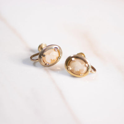Vintage Petite Gold Shell Cameo Earrings by Unsigned Beauty - Vintage Meet Modern Vintage Jewelry - Chicago, Illinois - #oldhollywoodglamour #vintagemeetmodern #designervintage #jewelrybox #antiquejewelry #vintagejewelry
