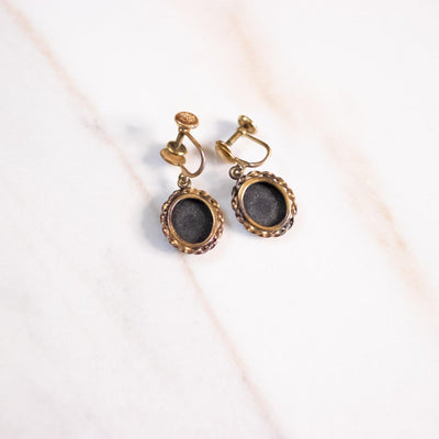 Vintage 1950s Petite Jet Cabochon Glass Dangling Earrings by Gold Filled - Vintage Meet Modern Vintage Jewelry - Chicago, Illinois - #oldhollywoodglamour #vintagemeetmodern #designervintage #jewelrybox #antiquejewelry #vintagejewelry