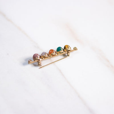 Vintage Petite Scarab Bar Pin with Semi Precious Gemstones Carnelian, Jade, Tigers Eye, and Lapis by Unsigned Beauty - Vintage Meet Modern Vintage Jewelry - Chicago, Illinois - #oldhollywoodglamour #vintagemeetmodern #designervintage #jewelrybox #antiquejewelry #vintagejewelry