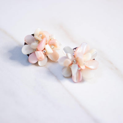 Vintage Pink and Cream Shell Statement Earrings by Made in Japan - Vintage Meet Modern Vintage Jewelry - Chicago, Illinois - #oldhollywoodglamour #vintagemeetmodern #designervintage #jewelrybox #antiquejewelry #vintagejewelry