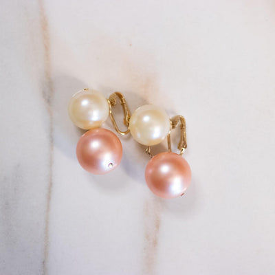 Vintage Pink and Cream Pearl Statement Earrings by Unsigned Beauty - Vintage Meet Modern Vintage Jewelry - Chicago, Illinois - #oldhollywoodglamour #vintagemeetmodern #designervintage #jewelrybox #antiquejewelry #vintagejewelry
