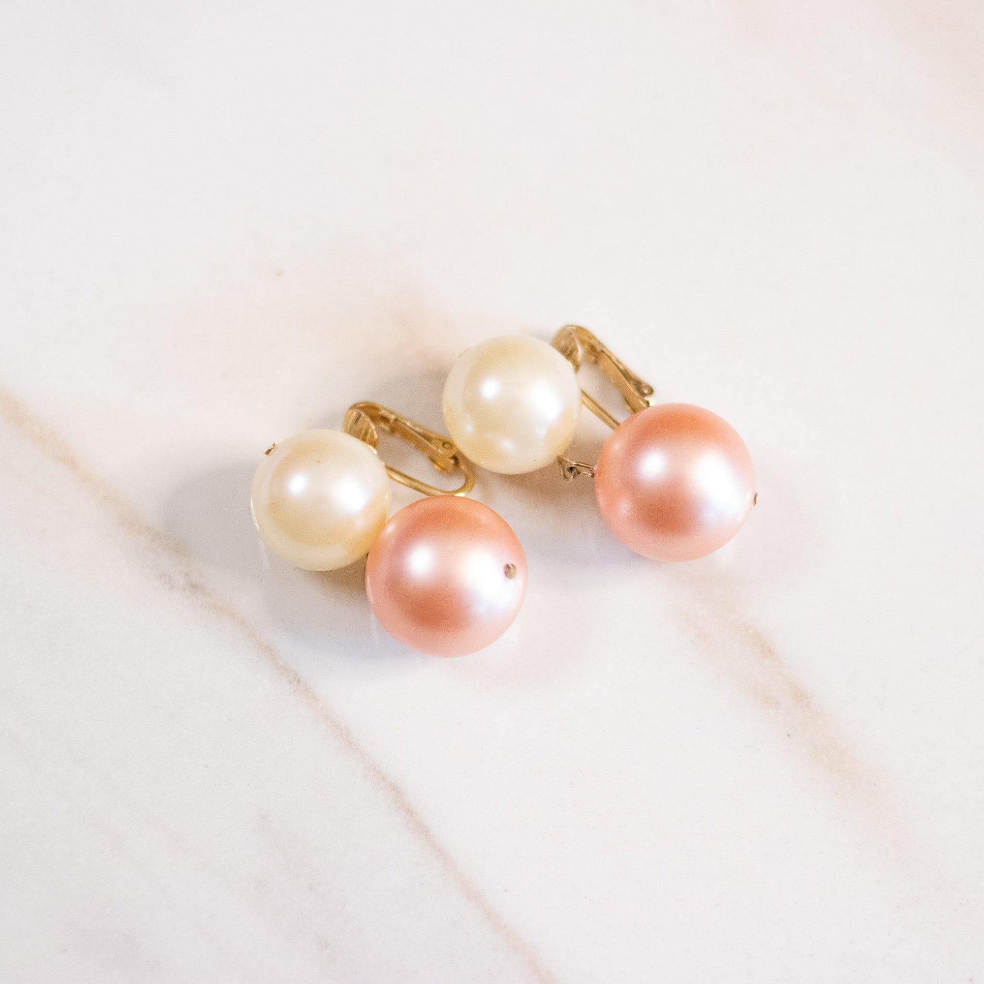 Vintage Pink and Cream Pearl Statement Earrings by Unsigned Beauty - Vintage Meet Modern Vintage Jewelry - Chicago, Illinois - #oldhollywoodglamour #vintagemeetmodern #designervintage #jewelrybox #antiquejewelry #vintagejewelry