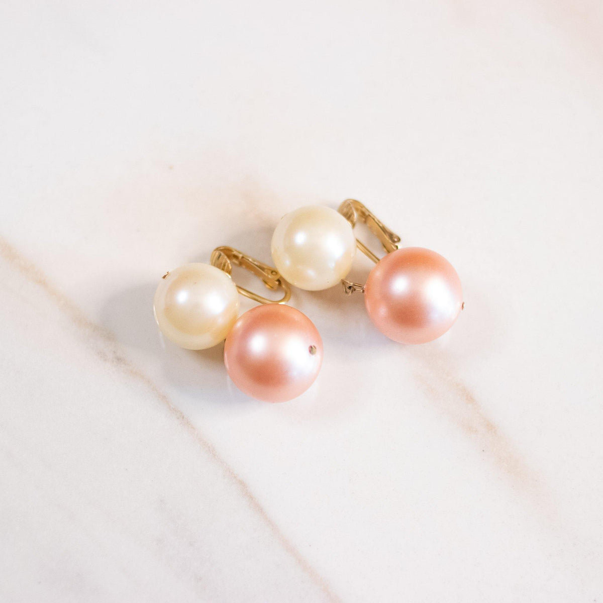 Vintage Pink and Cream Pearl Statement Earrings