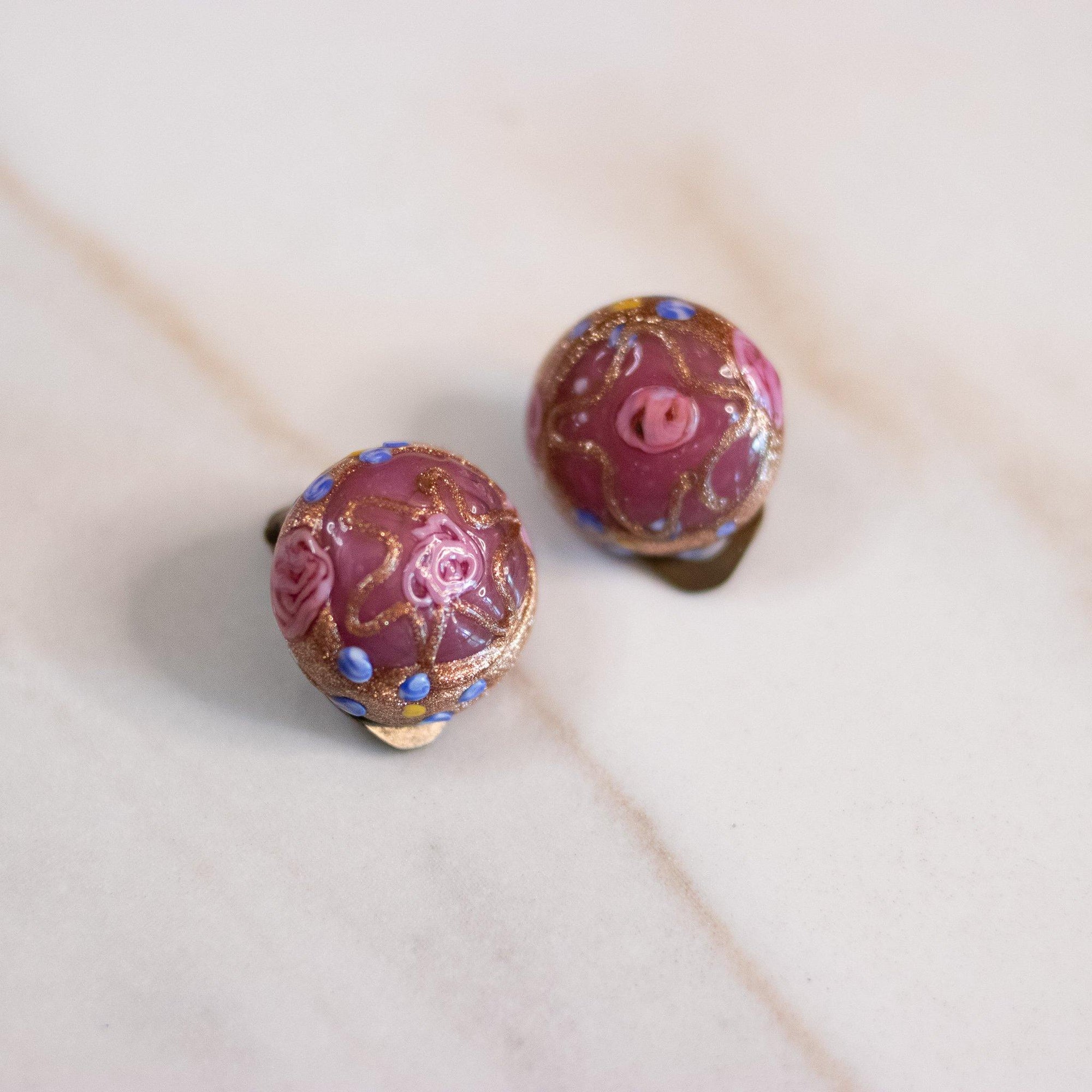 Vintage Pink Venetian Wedding Cake Bead Earrings by Made in Italy - Vintage Meet Modern Vintage Jewelry - Chicago, Illinois - #oldhollywoodglamour #vintagemeetmodern #designervintage #jewelrybox #antiquejewelry #vintagejewelry