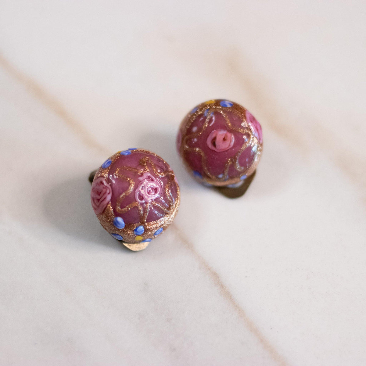 Vintage Pink Venetian Wedding Cake Bead Earrings