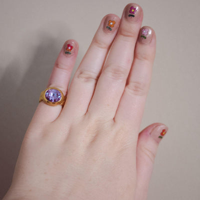Vintage Purple Crystal Bezel Set Statement Ring by Unsigned Beauty - Vintage Meet Modern Vintage Jewelry - Chicago, Illinois - #oldhollywoodglamour #vintagemeetmodern #designervintage #jewelrybox #antiquejewelry #vintagejewelry