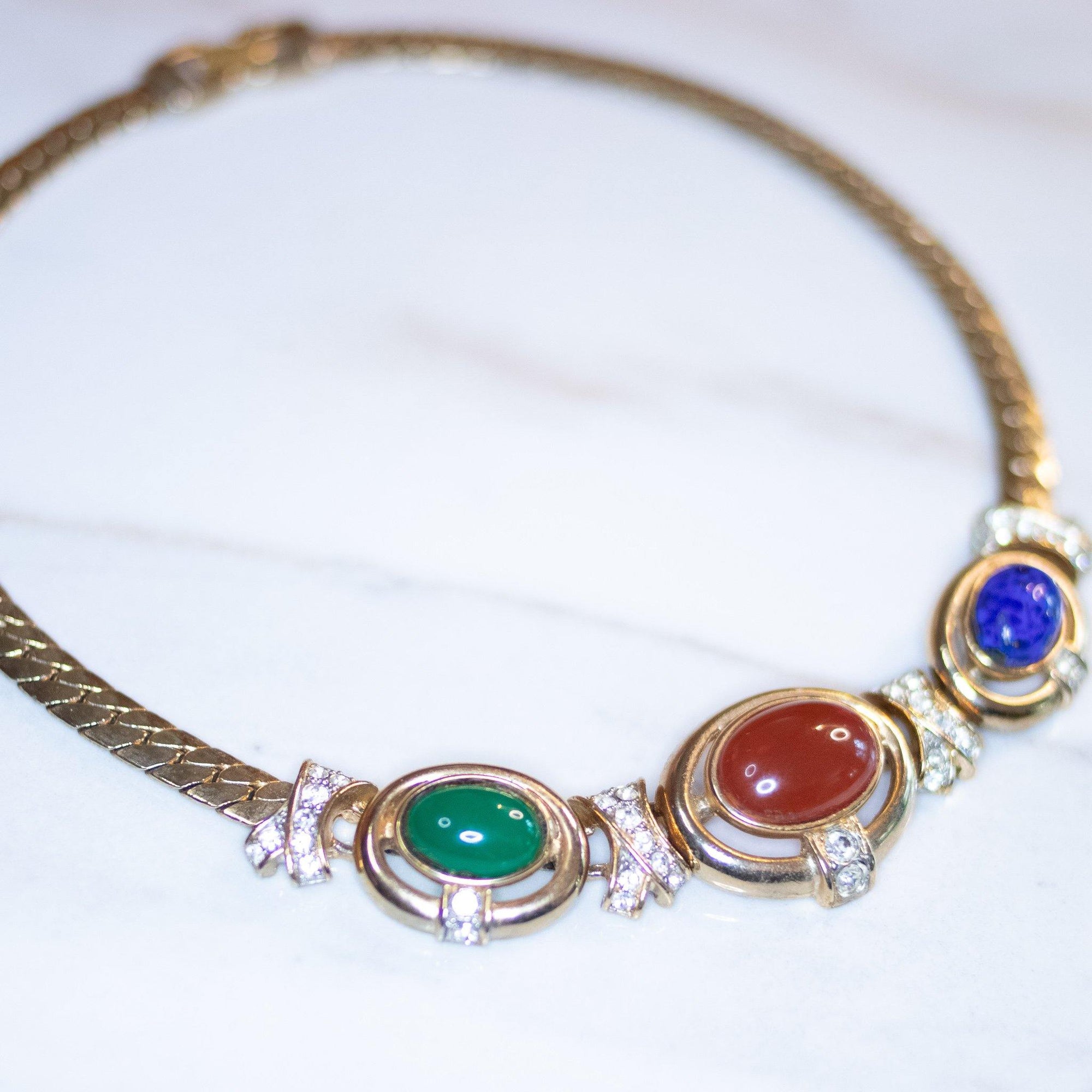 Vintage Signed CRAFT Mogue Style Cabochon Statement Necklace by Craft - Vintage Meet Modern Vintage Jewelry - Chicago, Illinois - #oldhollywoodglamour #vintagemeetmodern #designervintage #jewelrybox #antiquejewelry #vintagejewelry