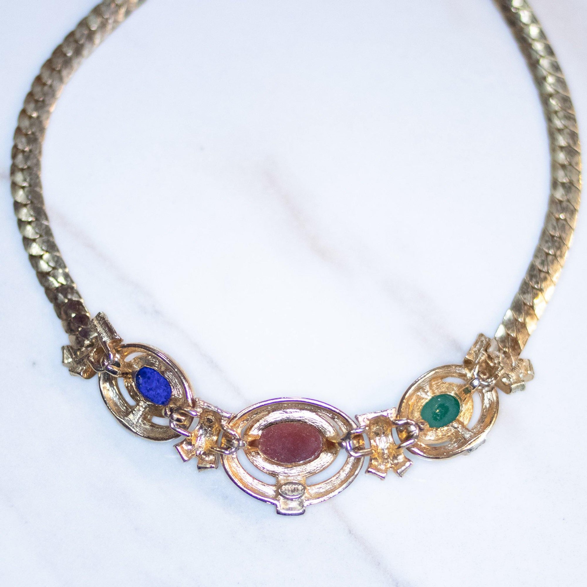 Vintage Signed CRAFT Mogue Style Cabochon Statement Necklace by Craft - Vintage Meet Modern Vintage Jewelry - Chicago, Illinois - #oldhollywoodglamour #vintagemeetmodern #designervintage #jewelrybox #antiquejewelry #vintagejewelry
