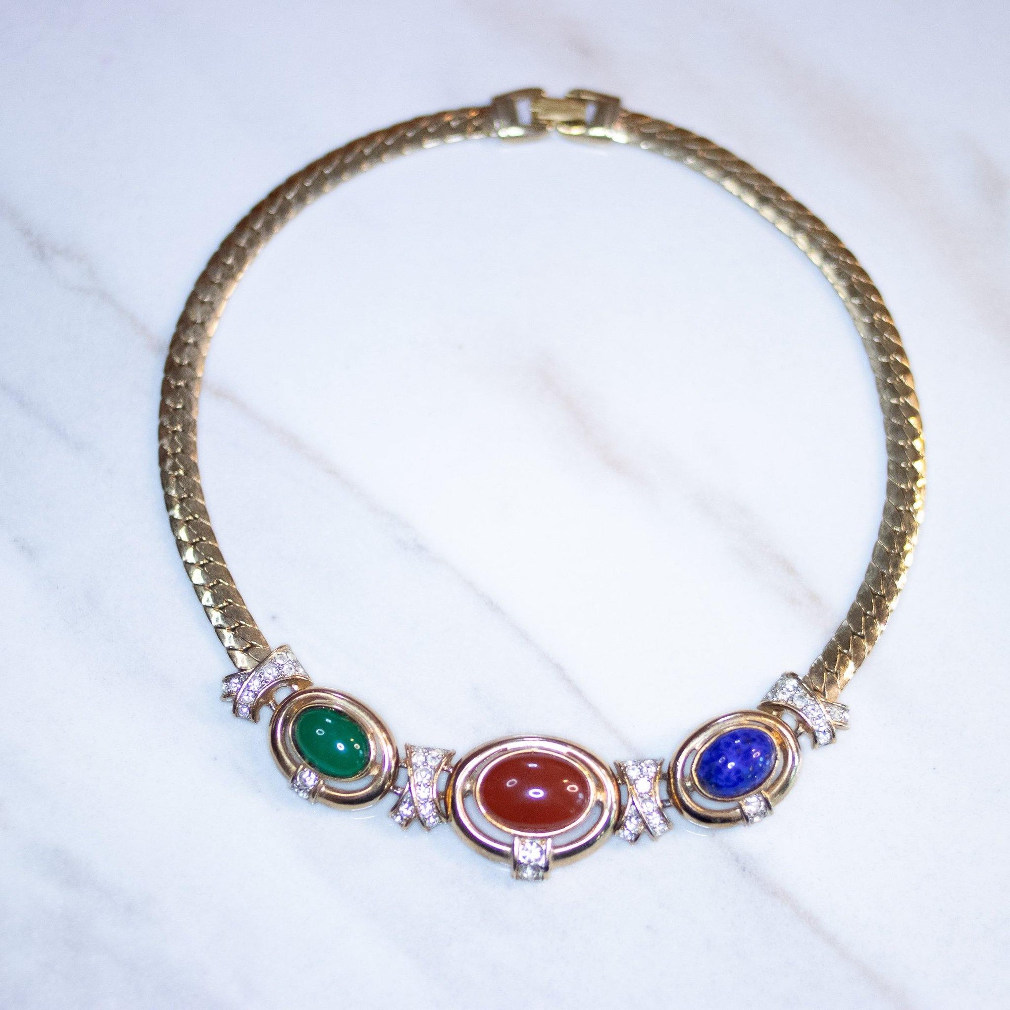 Vintage Signed CRAFT Mogue Style Cabochon Statement Necklace by Craft - Vintage Meet Modern Vintage Jewelry - Chicago, Illinois - #oldhollywoodglamour #vintagemeetmodern #designervintage #jewelrybox #antiquejewelry #vintagejewelry