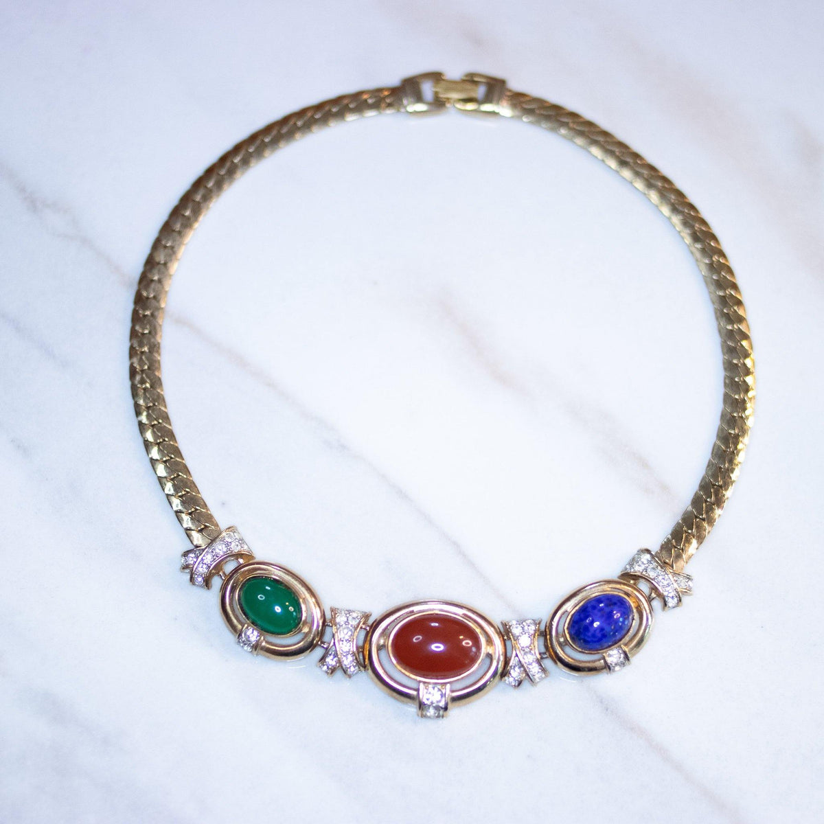 Vintage Signed CRAFT Mogue Style Cabochon Statement Necklace