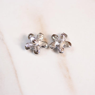 Vintage Silver with Blue Rhinestone Flower Earrings by Avon - Vintage Meet Modern Vintage Jewelry - Chicago, Illinois - #oldhollywoodglamour #vintagemeetmodern #designervintage #jewelrybox #antiquejewelry #vintagejewelry