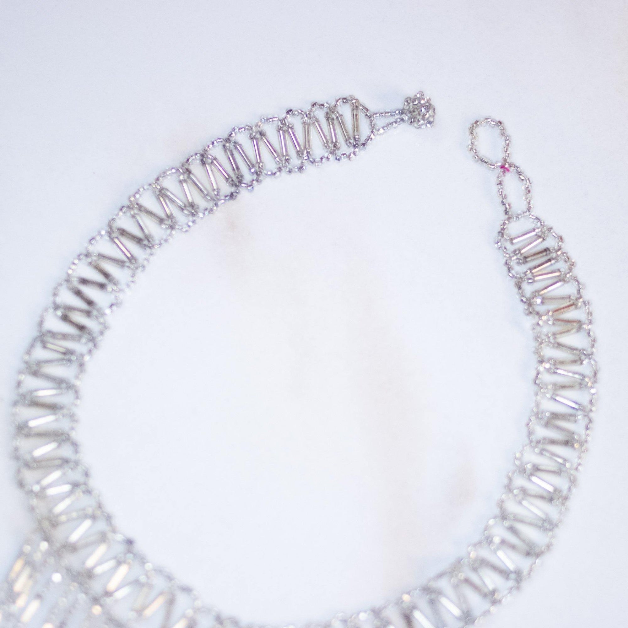 Vintage Silver Glass Bead Tassel Necklace by Art Deco Era - Vintage Meet Modern Vintage Jewelry - Chicago, Illinois - #oldhollywoodglamour #vintagemeetmodern #designervintage #jewelrybox #antiquejewelry #vintagejewelry