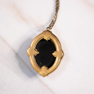Vintage Victorian Revival Black Lucite Cameo Necklace by West Germany - Vintage Meet Modern Vintage Jewelry - Chicago, Illinois - #oldhollywoodglamour #vintagemeetmodern #designervintage #jewelrybox #antiquejewelry #vintagejewelry
