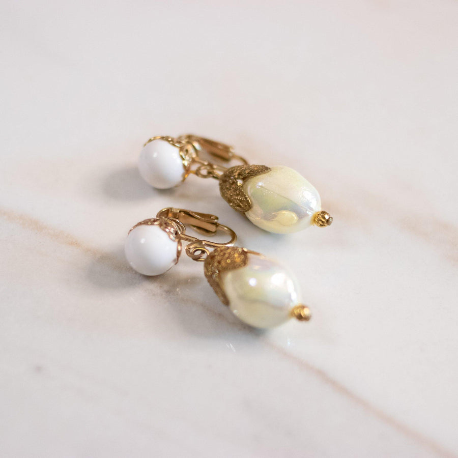 Vintage White Bead and Iridescent Dangling Statement Earrings by Unsigned Beauty - Vintage Meet Modern Vintage Jewelry - Chicago, Illinois - #oldhollywoodglamour #vintagemeetmodern #designervintage #jewelrybox #antiquejewelry #vintagejewelry