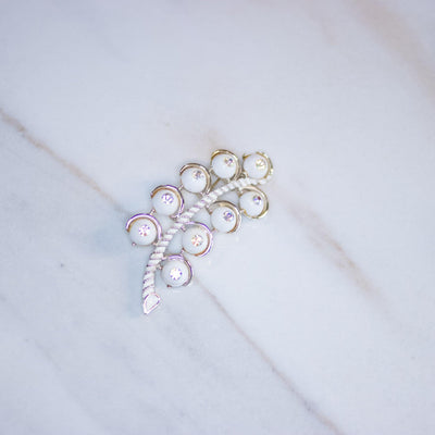 Vintage White Bead with Rhinestone Leaf Brooch by Kramer NY - Vintage Meet Modern Vintage Jewelry - Chicago, Illinois - #oldhollywoodglamour #vintagemeetmodern #designervintage #jewelrybox #antiquejewelry #vintagejewelry