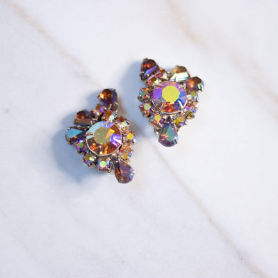 Vintage Juliana Golden Aurora Borealis Rhinestone Statement Earrings by Juliana - Vintage Meet Modern Vintage Jewelry - Chicago, Illinois - #oldhollywoodglamour #vintagemeetmodern #designervintage #jewelrybox #antiquejewelry #vintagejewelry