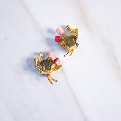 Vintage Petite Red, Pink, and Yellow Rose Earrings with Aurora Borealis Rhinestones by Made in Austria - Vintage Meet Modern Vintage Jewelry - Chicago, Illinois - #oldhollywoodglamour #vintagemeetmodern #designervintage #jewelrybox #antiquejewelry #vintagejewelry