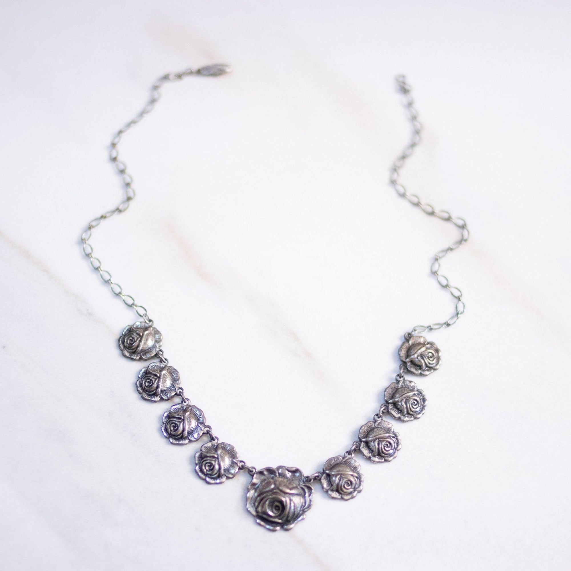 Vintage Art Nouveau Pressed Rose Necklace by Unsigned Beauty - Vintage Meet Modern Vintage Jewelry - Chicago, Illinois - #oldhollywoodglamour #vintagemeetmodern #designervintage #jewelrybox #antiquejewelry #vintagejewelry