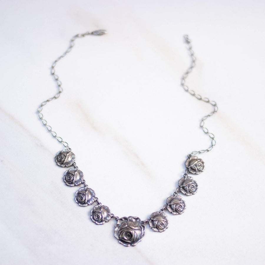 Vintage Art Nouveau Pressed Rose Necklace by Unsigned Beauty - Vintage Meet Modern Vintage Jewelry - Chicago, Illinois - #oldhollywoodglamour #vintagemeetmodern #designervintage #jewelrybox #antiquejewelry #vintagejewelry