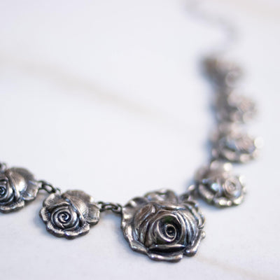 Vintage Art Nouveau Pressed Rose Necklace by Unsigned Beauty - Vintage Meet Modern Vintage Jewelry - Chicago, Illinois - #oldhollywoodglamour #vintagemeetmodern #designervintage #jewelrybox #antiquejewelry #vintagejewelry