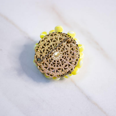 Vintage Bright Yellow Art Glass with Rhinestones Brooch by West Germany - Vintage Meet Modern Vintage Jewelry - Chicago, Illinois - #oldhollywoodglamour #vintagemeetmodern #designervintage #jewelrybox #antiquejewelry #vintagejewelry