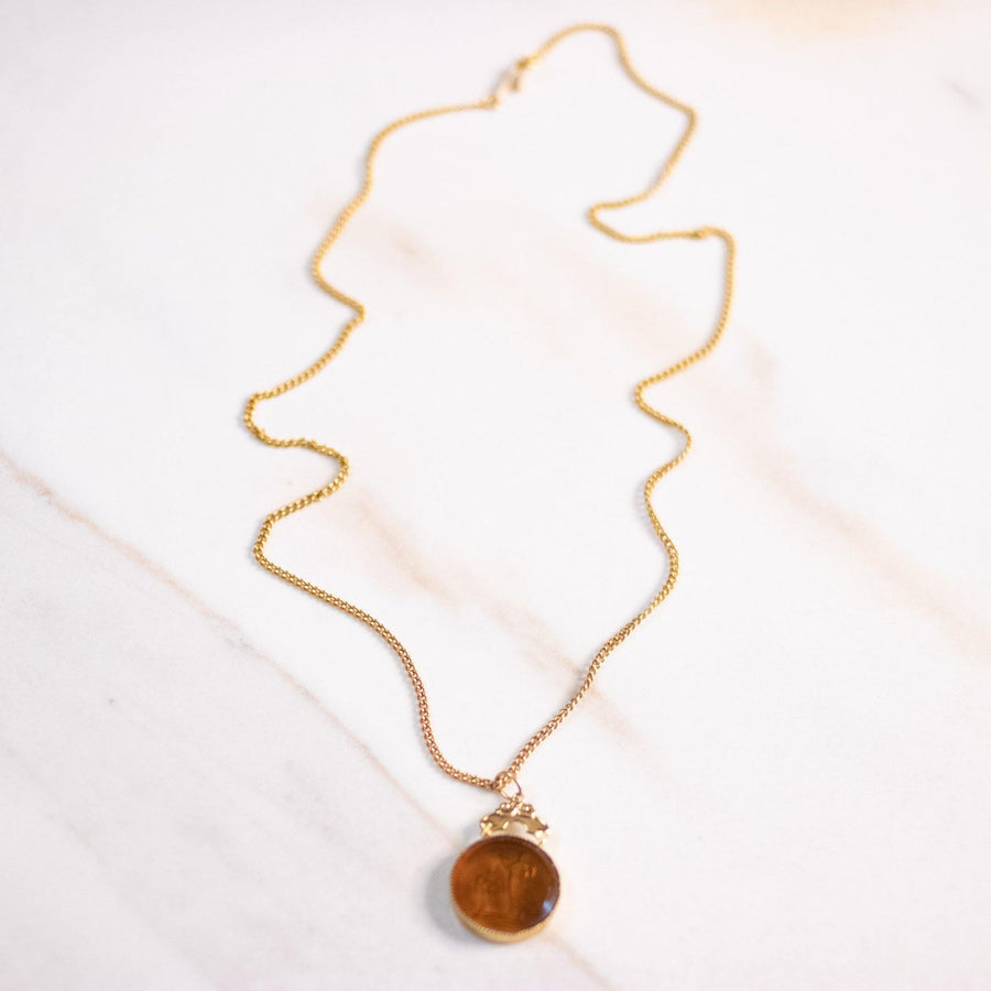 Vintage Gold Mythological Crystal Carved Cameo Necklace by Goldette - Vintage Meet Modern Vintage Jewelry - Chicago, Illinois - #oldhollywoodglamour #vintagemeetmodern #designervintage #jewelrybox #antiquejewelry #vintagejewelry