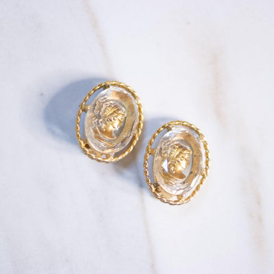 Vintage Intaglio Carved Crystal Cameo Statement Earrings by Unsigned Beauty - Vintage Meet Modern Vintage Jewelry - Chicago, Illinois - #oldhollywoodglamour #vintagemeetmodern #designervintage #jewelrybox #antiquejewelry #vintagejewelry