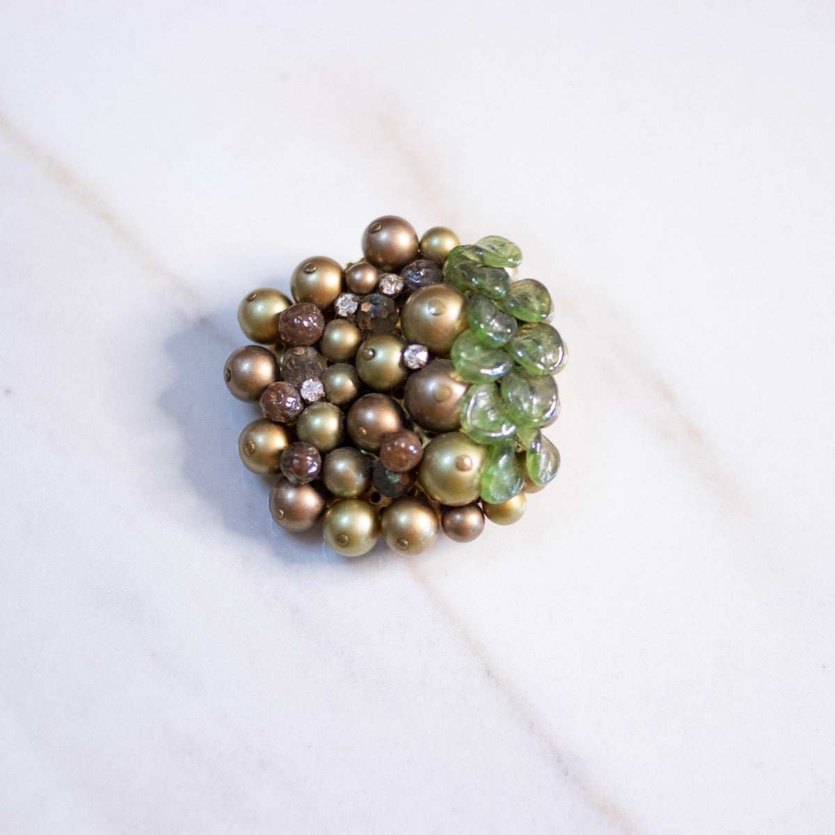 Vintage Kramer Green Pearl and Art Glass Brooch
