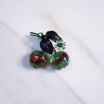Vintage Weiss Green and Red Cherries Brooch by Weiss - Vintage Meet Modern Vintage Jewelry - Chicago, Illinois - #oldhollywoodglamour #vintagemeetmodern #designervintage #jewelrybox #antiquejewelry #vintagejewelry