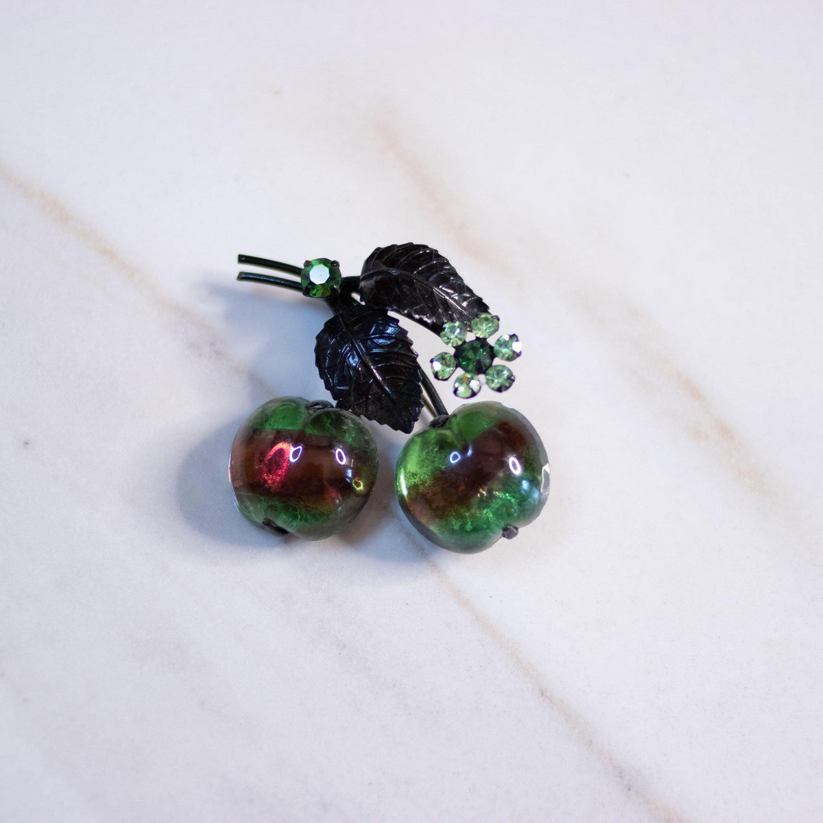 Vintage Weiss Green and Red Cherries Brooch