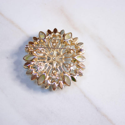 Vintage White Daisy Brooch with Aurora Borealis and Green Marquise Rhinestones by Unsigned Beauty - Vintage Meet Modern Vintage Jewelry - Chicago, Illinois - #oldhollywoodglamour #vintagemeetmodern #designervintage #jewelrybox #antiquejewelry #vintagejewelry