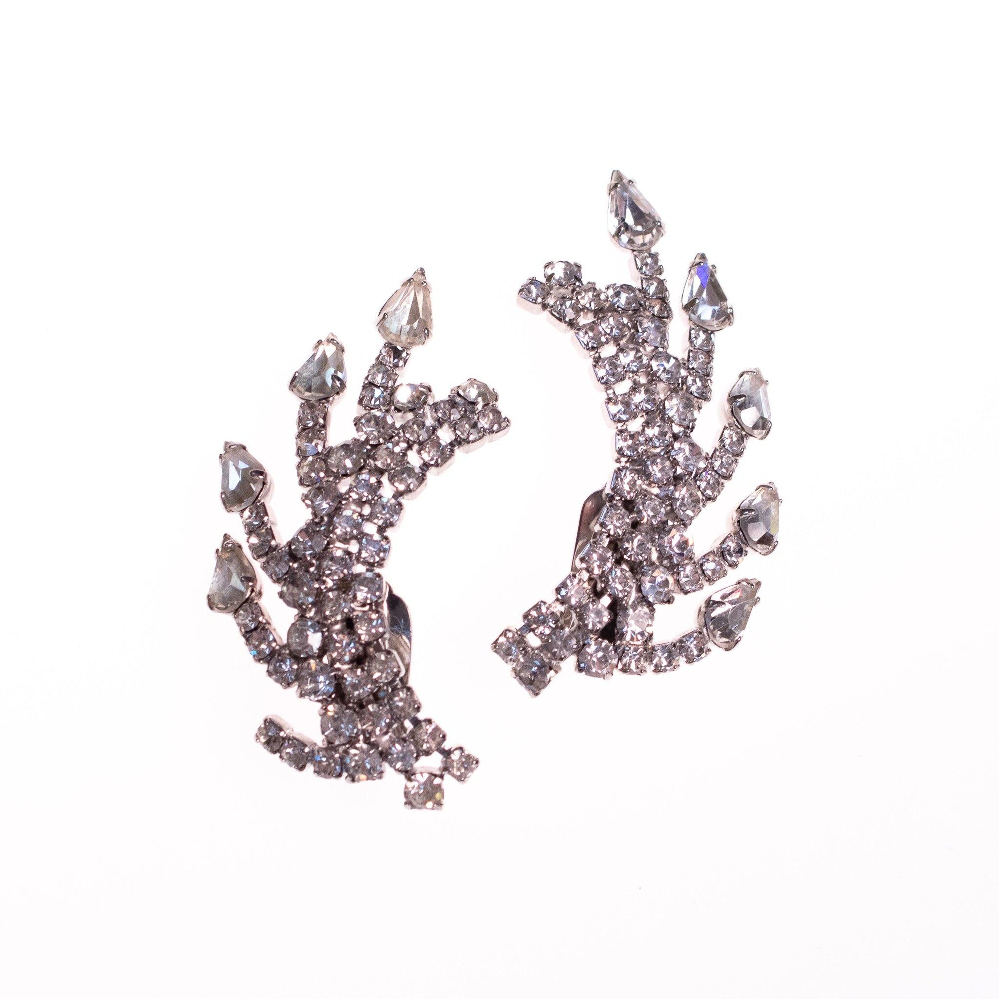 Vintage Art Deco 1950s Rhinestone Ear Crawler Statement Earrings by Unsigned Beauties - Vintage Meet Modern Vintage Jewelry - Chicago, Illinois - #oldhollywoodglamour #vintagemeetmodern #designervintage #jewelrybox #antiquejewelry #vintagejewelry