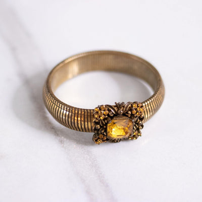 Vintage Coro Gold Expansion Bracelet with Amber Rhinestones by Coro - Vintage Meet Modern Vintage Jewelry - Chicago, Illinois - #oldhollywoodglamour #vintagemeetmodern #designervintage #jewelrybox #antiquejewelry #vintagejewelry
