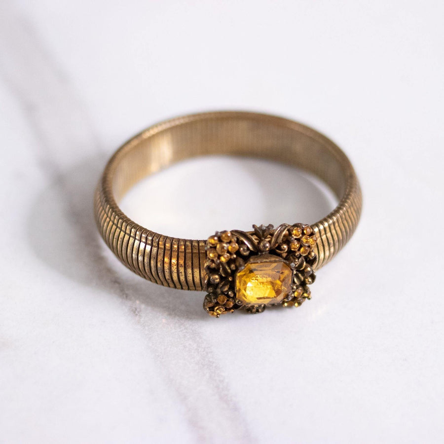 Vintage Coro Gold Expansion Bracelet with Amber Rhinestones by Coro - Vintage Meet Modern Vintage Jewelry - Chicago, Illinois - #oldhollywoodglamour #vintagemeetmodern #designervintage #jewelrybox #antiquejewelry #vintagejewelry
