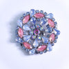 Vintage Blue and Pink Givre Rhinestone Round Medallion Brooch by Unsigned Beauty - Vintage Meet Modern Vintage Jewelry - Chicago, Illinois - #oldhollywoodglamour #vintagemeetmodern #designervintage #jewelrybox #antiquejewelry #vintagejewelry