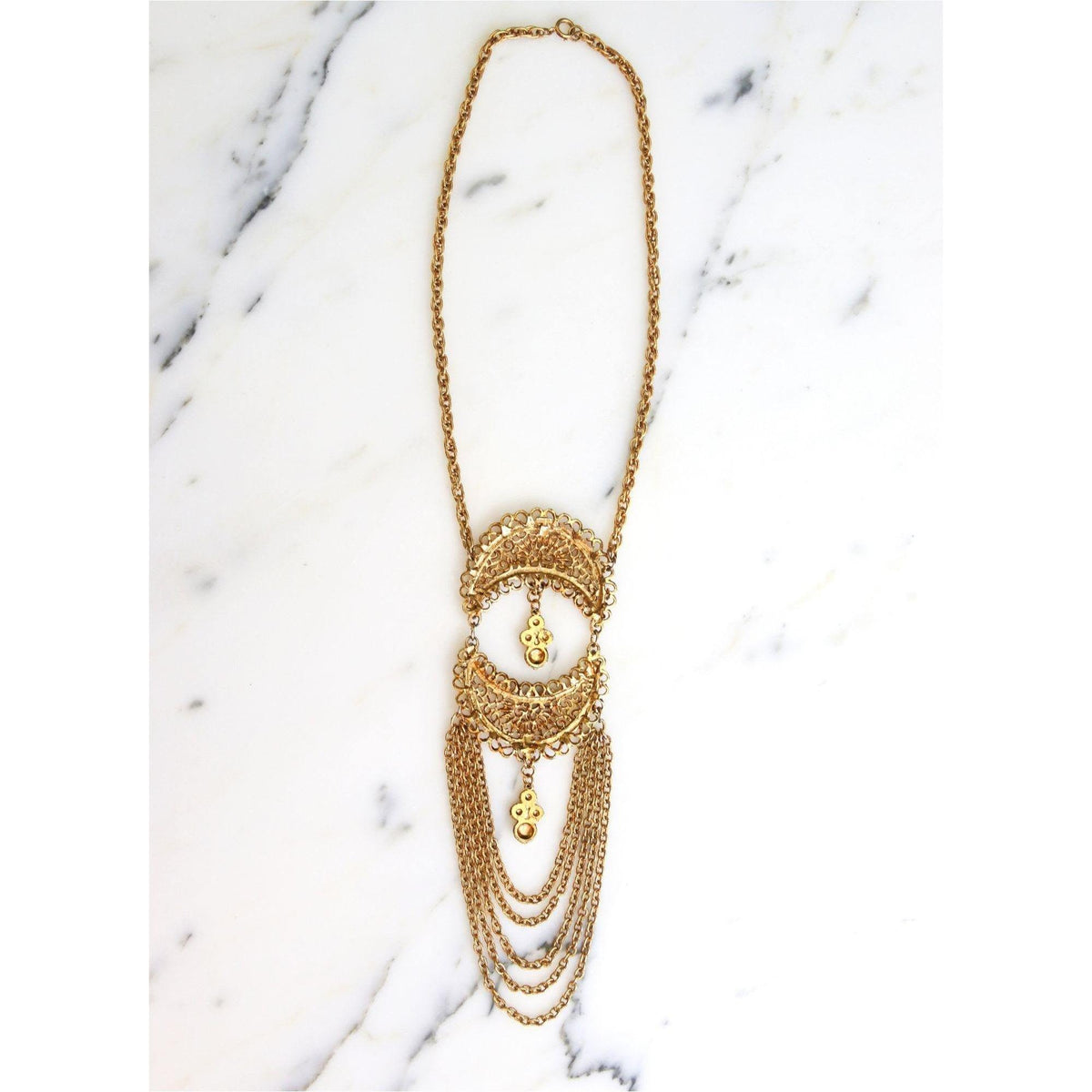 Vintage Etruscan Style Waterfall Statement Necklace