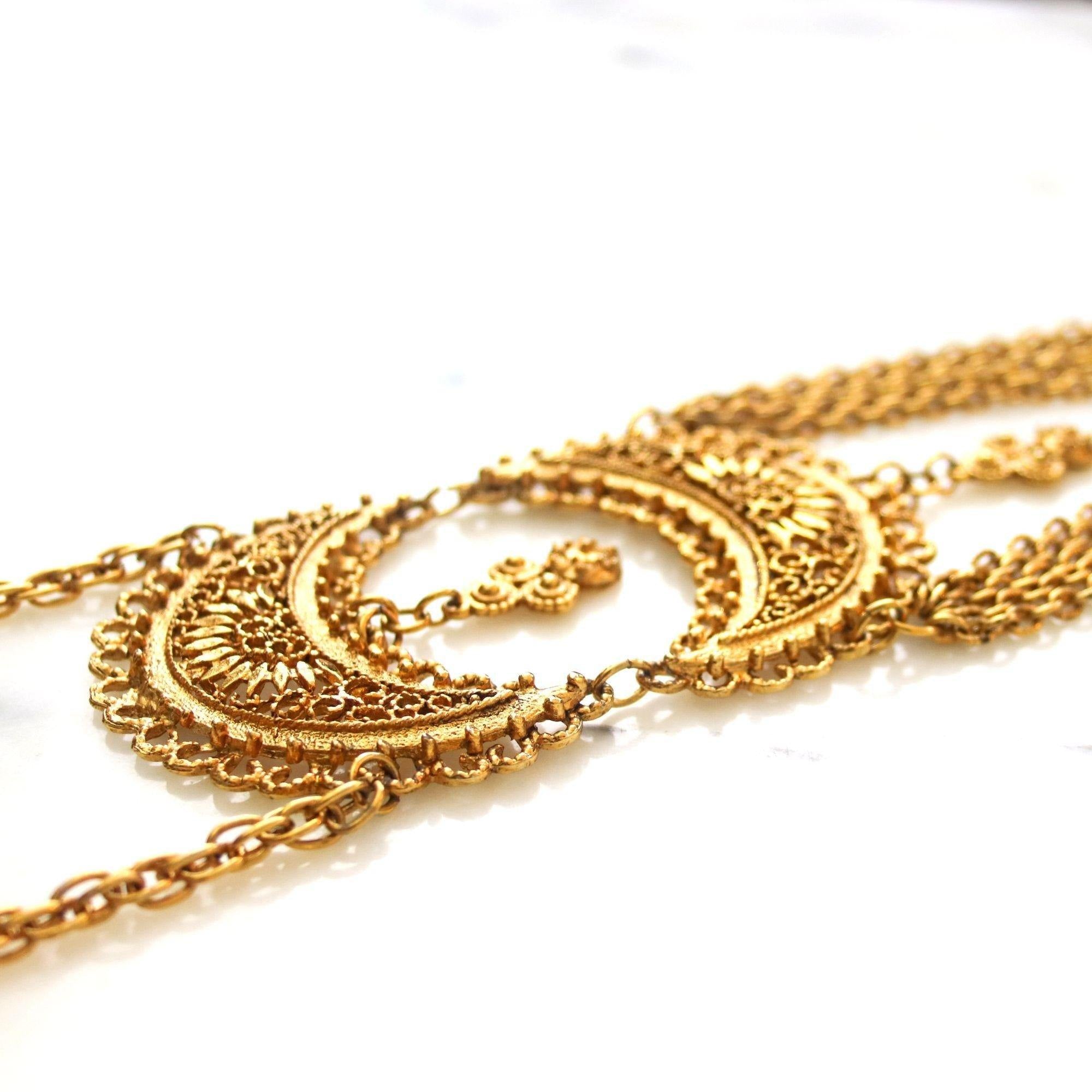 Vintage Etruscan Style Waterfall Statement Necklace by Unsigned Beauty - Vintage Meet Modern Vintage Jewelry - Chicago, Illinois - #oldhollywoodglamour #vintagemeetmodern #designervintage #jewelrybox #antiquejewelry #vintagejewelry
