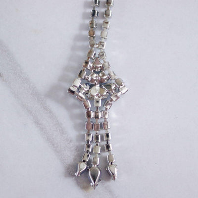 Vintage Blue Rhinestone Tassel Necklace by Unsigned Beauty - Vintage Meet Modern Vintage Jewelry - Chicago, Illinois - #oldhollywoodglamour #vintagemeetmodern #designervintage #jewelrybox #antiquejewelry #vintagejewelry
