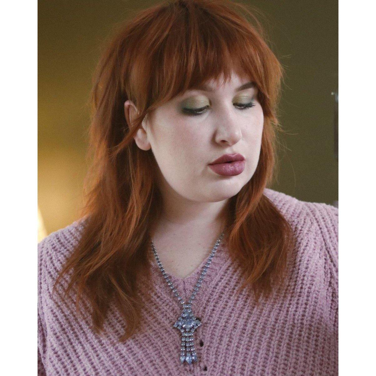 Vintage Blue Rhinestone Tassel Necklace by Unsigned Beauty - Vintage Meet Modern Vintage Jewelry - Chicago, Illinois - #oldhollywoodglamour #vintagemeetmodern #designervintage #jewelrybox #antiquejewelry #vintagejewelry