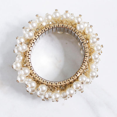 Vintage Faux Pearl with Rhinestones Cha Cha Bracelet by Unsigned Beauty - Vintage Meet Modern Vintage Jewelry - Chicago, Illinois - #oldhollywoodglamour #vintagemeetmodern #designervintage #jewelrybox #antiquejewelry #vintagejewelry