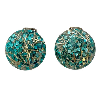 Vintage Aqua Glitter Lucite Earrings by Unsigned Beauty - Vintage Meet Modern Vintage Jewelry - Chicago, Illinois - #oldhollywoodglamour #vintagemeetmodern #designervintage #jewelrybox #antiquejewelry #vintagejewelry
