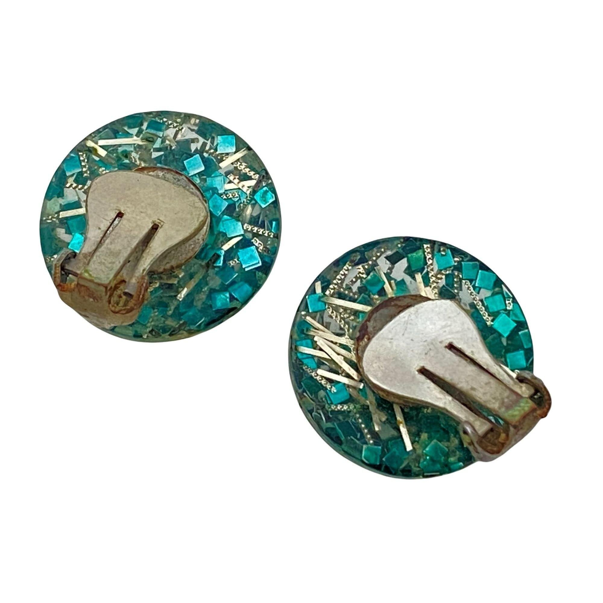 Vintage Aqua Glitter Lucite Earrings by Unsigned Beauty - Vintage Meet Modern Vintage Jewelry - Chicago, Illinois - #oldhollywoodglamour #vintagemeetmodern #designervintage #jewelrybox #antiquejewelry #vintagejewelry
