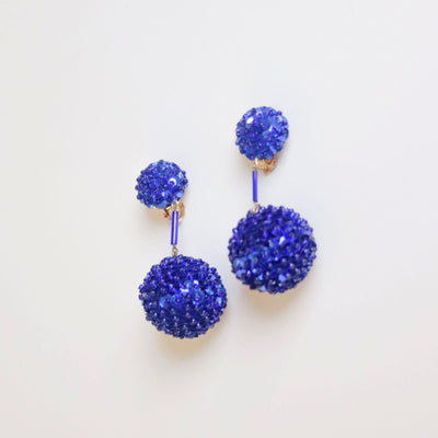 Vintage 1960s Royal Blue Bon Bon Sequin Earrings by Unsigned Beauty - Vintage Meet Modern Vintage Jewelry - Chicago, Illinois - #oldhollywoodglamour #vintagemeetmodern #designervintage #jewelrybox #antiquejewelry #vintagejewelry