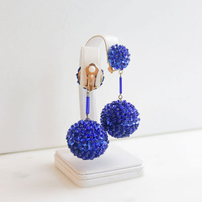 Vintage 1960s Royal Blue Bon Bon Sequin Earrings by Unsigned Beauty - Vintage Meet Modern Vintage Jewelry - Chicago, Illinois - #oldhollywoodglamour #vintagemeetmodern #designervintage #jewelrybox #antiquejewelry #vintagejewelry