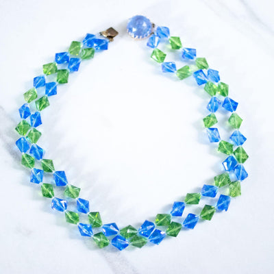 Vintage Hong Kong Blue and Green Lucite Double Strand Necklace by Hong Kong - Vintage Meet Modern Vintage Jewelry - Chicago, Illinois - #oldhollywoodglamour #vintagemeetmodern #designervintage #jewelrybox #antiquejewelry #vintagejewelry