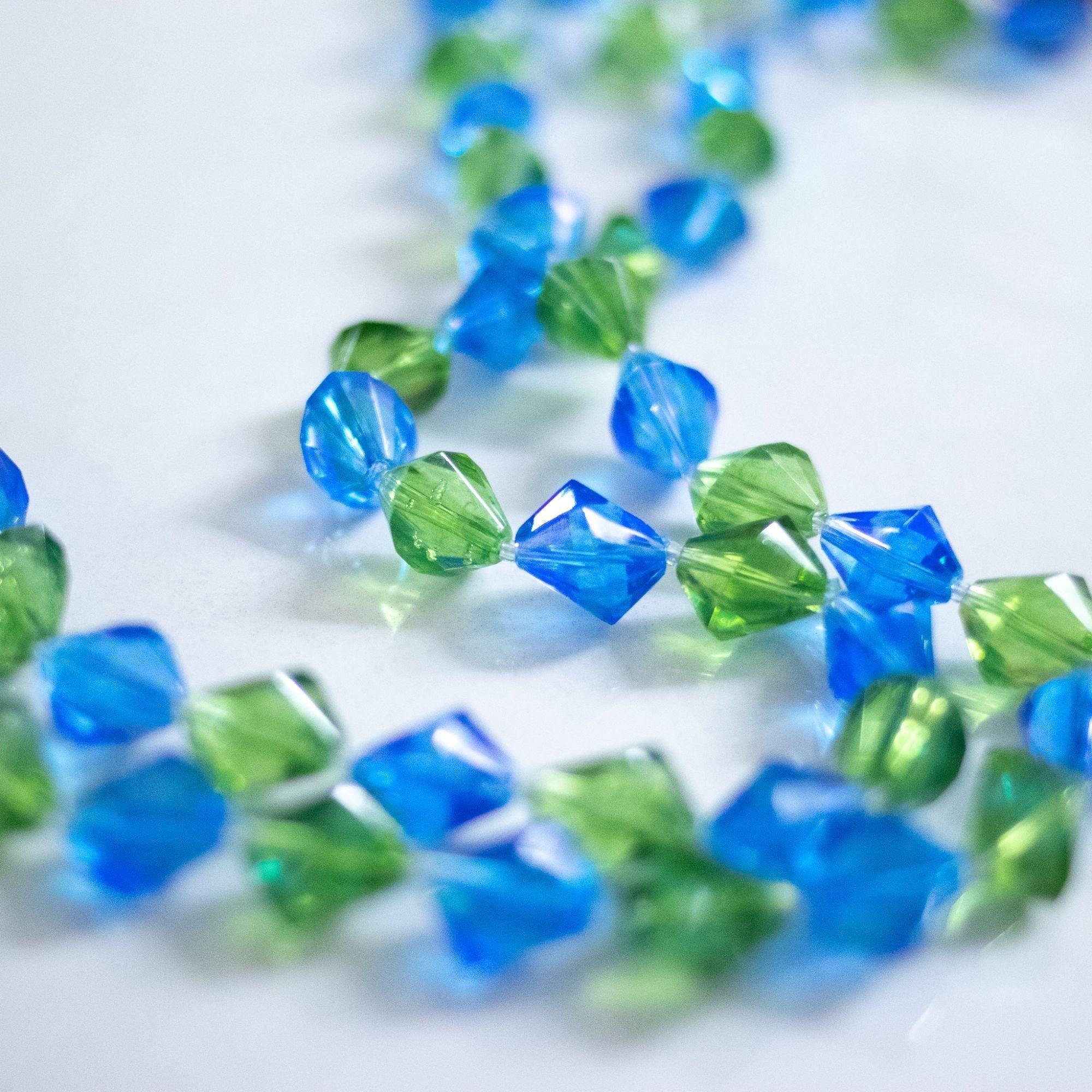 Vintage Hong Kong Blue and Green Lucite Double Strand Necklace by Hong Kong - Vintage Meet Modern Vintage Jewelry - Chicago, Illinois - #oldhollywoodglamour #vintagemeetmodern #designervintage #jewelrybox #antiquejewelry #vintagejewelry