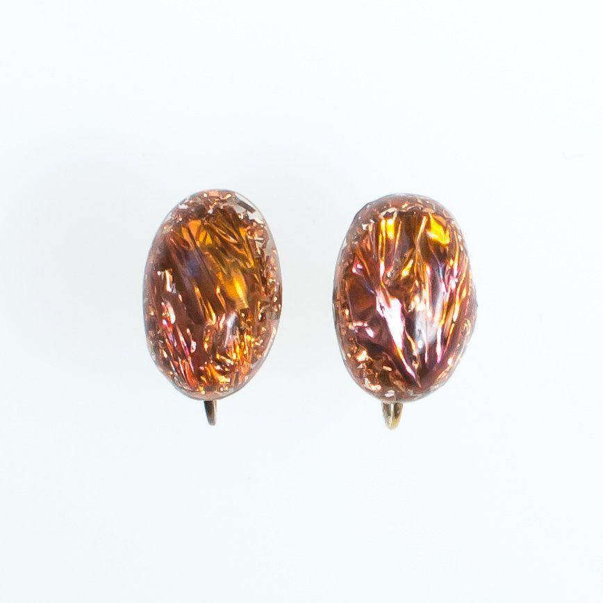 Vintage Blush Pink Crackle Lucite Oval Screwback Stud Earrings