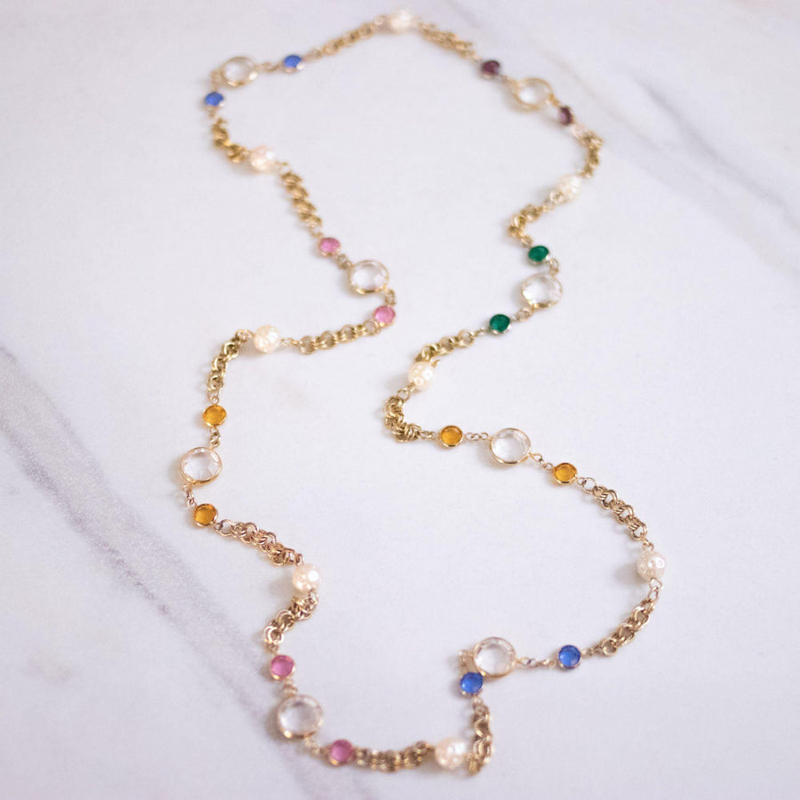 Vintage Colorful Bezel Set Crystal and Faux Pearl Necklace by Swarovski - Vintage Meet Modern Vintage Jewelry - Chicago, Illinois - #oldhollywoodglamour #vintagemeetmodern #designervintage #jewelrybox #antiquejewelry #vintagejewelry
