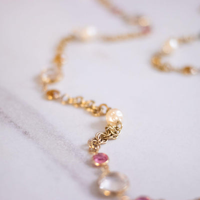 Vintage Colorful Bezel Set Crystal and Faux Pearl Necklace by Swarovski - Vintage Meet Modern Vintage Jewelry - Chicago, Illinois - #oldhollywoodglamour #vintagemeetmodern #designervintage #jewelrybox #antiquejewelry #vintagejewelry