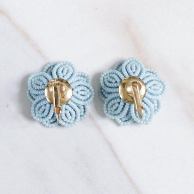 Vintage Blue Beaded Flower Earrings by Unsigned Beauty - Vintage Meet Modern Vintage Jewelry - Chicago, Illinois - #oldhollywoodglamour #vintagemeetmodern #designervintage #jewelrybox #antiquejewelry #vintagejewelry